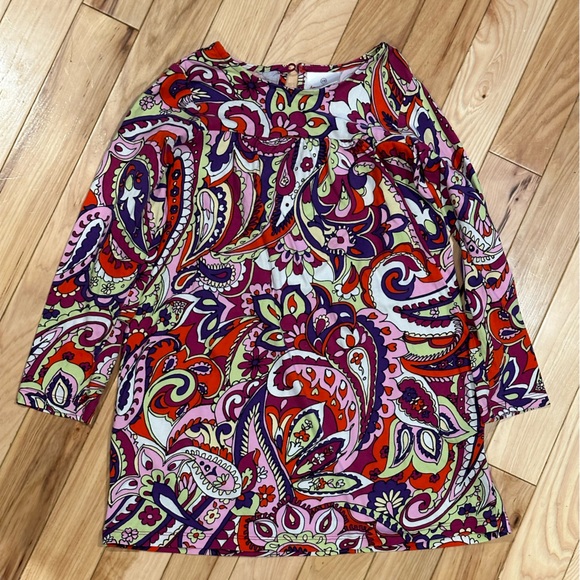 Hanna Andersson cotton long sleeve paisley dress (pink, purple, red & green) - Picture 1 of 5
